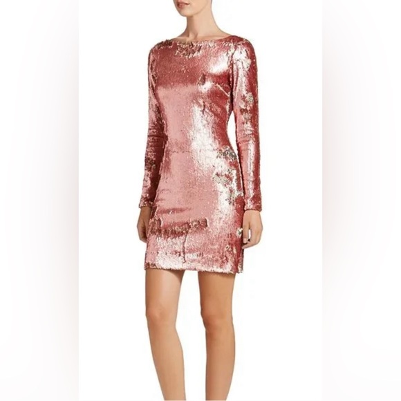 Dress the Population Lola Sequin Bodycon Dress w/ Open Back in Rose Gold - SZ L - Picture 2 of 9